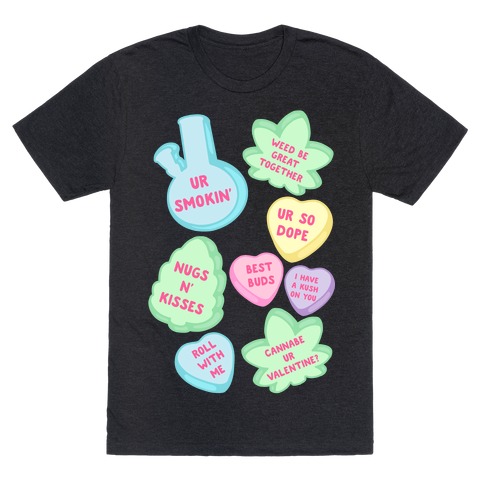 Weed Candy Hearts Pattern T-Shirt