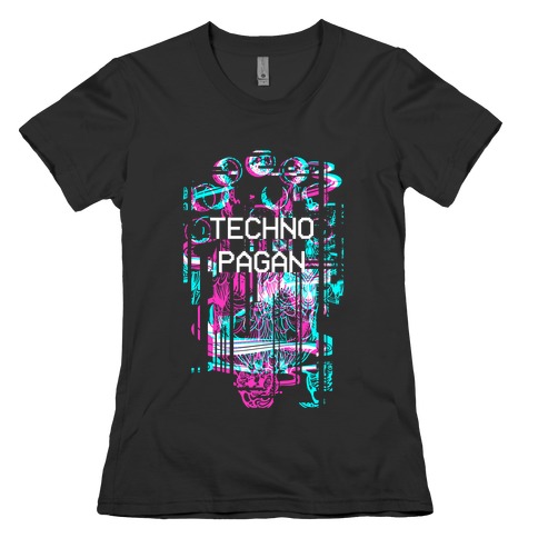 Techno Pagan Glitch Art Womens T-Shirt