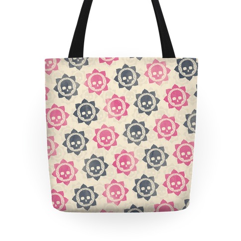 Skull and Lotus Floral Pattern Tote