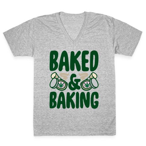 Baked & Baking White Print V-Neck Tee Shirt