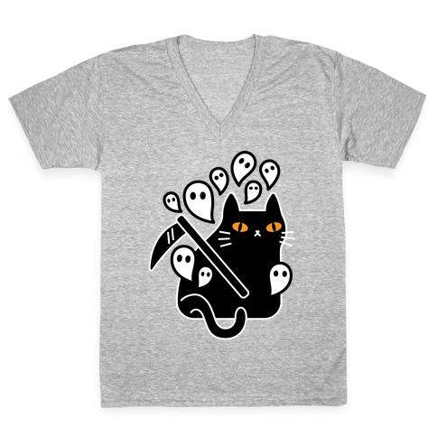 Nine Lives Reaper Cat V-Neck Tee Shirt