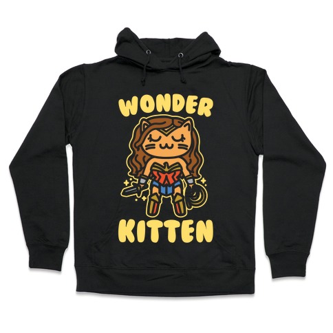 Wonder Kitten Parody White Print Hooded Sweatshirt