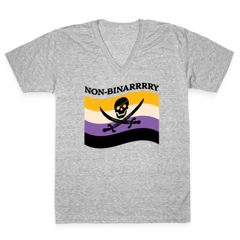 Non-binarrrry Pirate Flag V-Neck Tee Shirt