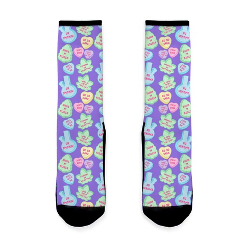 Weed Candy Hearts Pattern Sock