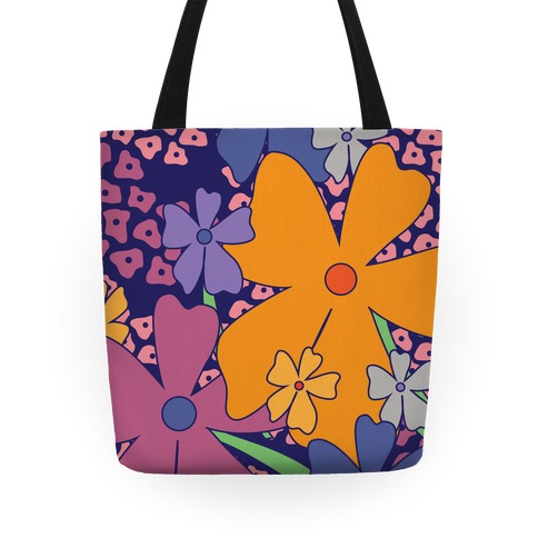Navy Happy Flowers Pattern Totes | LookHUMAN