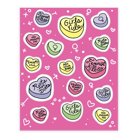 Feminist Conversation Hearts Stickers and Decal Sheet