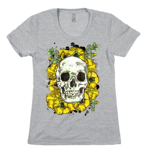 Skull on a Bed of Poppies Womens T-Shirt