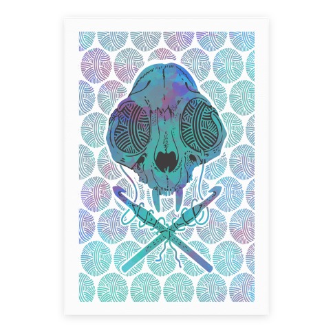 Cat Skull & Crochet Hooks Poster