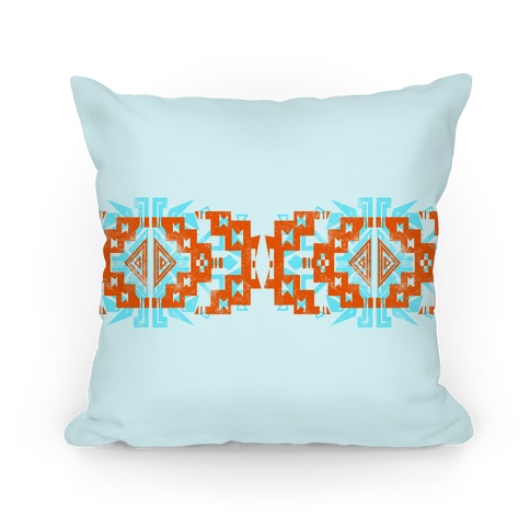 Orange and Teal Aztec Pattern Pillow