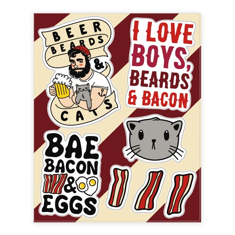 Boys, Bacon, Beards and Cats Stickers and Decal Sheet