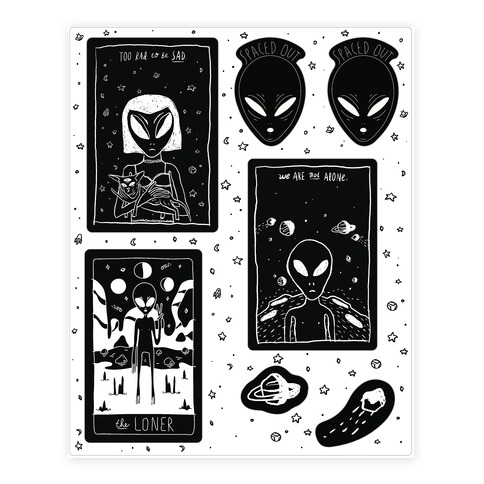 Alien Drawing Stickers and Decal Sheet