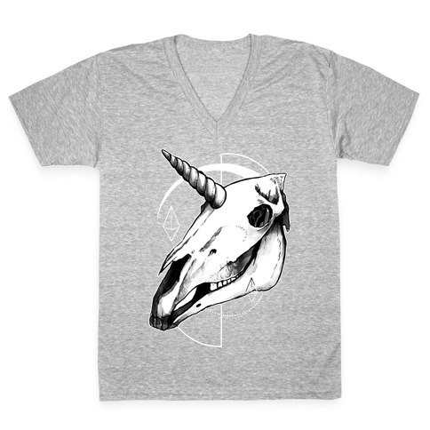 Geometric Occult Unicorn Skull V-Neck Tee Shirt