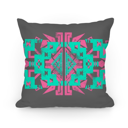 Gray and Teal Aztec Pattern Pillow
