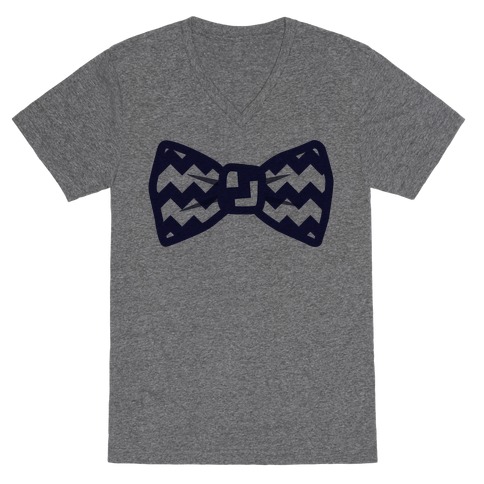 Navy Blue Chevron Bow Tie V-Neck Tee Shirt