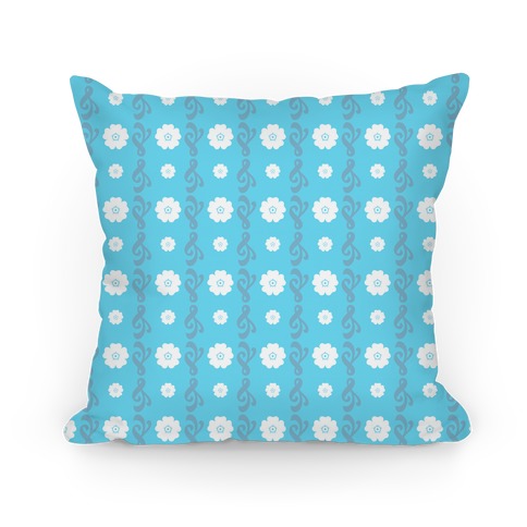 Sky Blue Flowers and Filigree Stripes Pillow