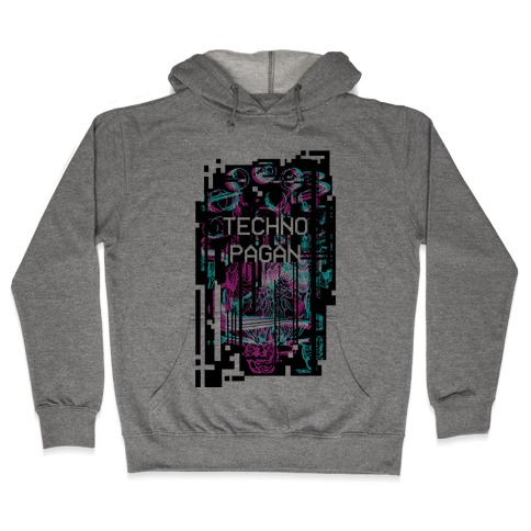 Techno Pagan Glitch Art Hooded Sweatshirt