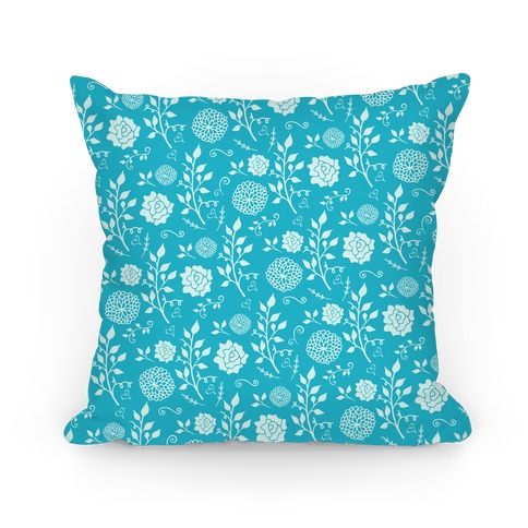 Blue Whimsical Floral Pattern Pillow