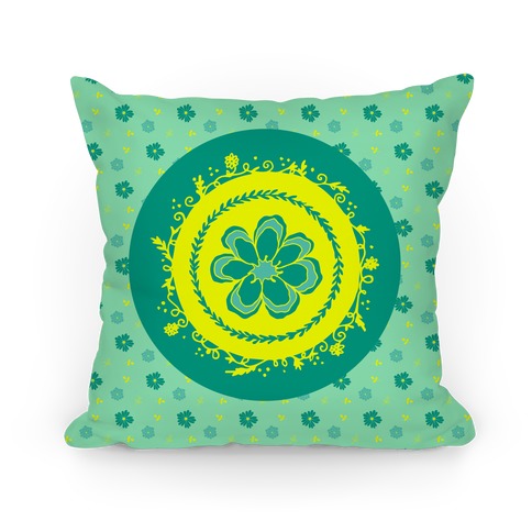 Springtime Floral Mandala (Green) Pillow