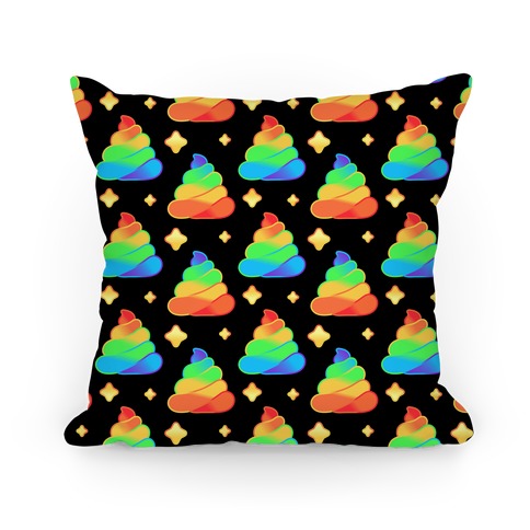 Rainbow Poop Pattern (Black Background) Pillow