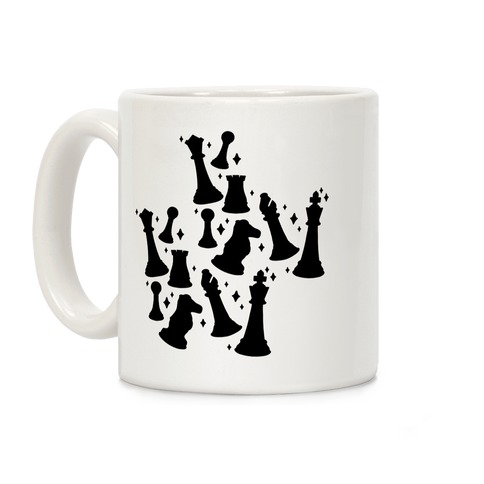 Black and White Chess Pieces Pattern Coffee Mug