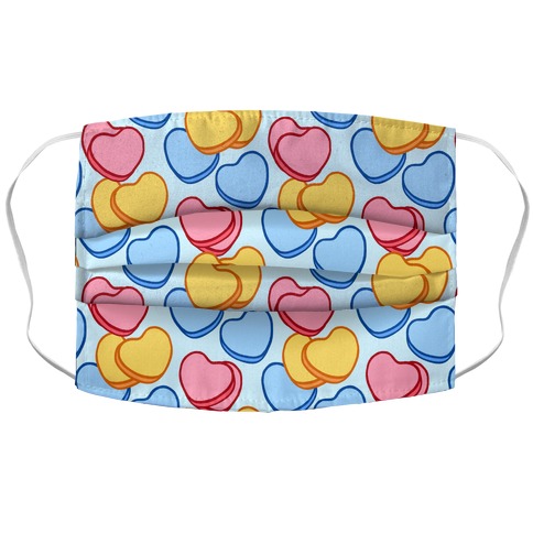 Candy Hearts Mask Blue Accordion Face Mask
