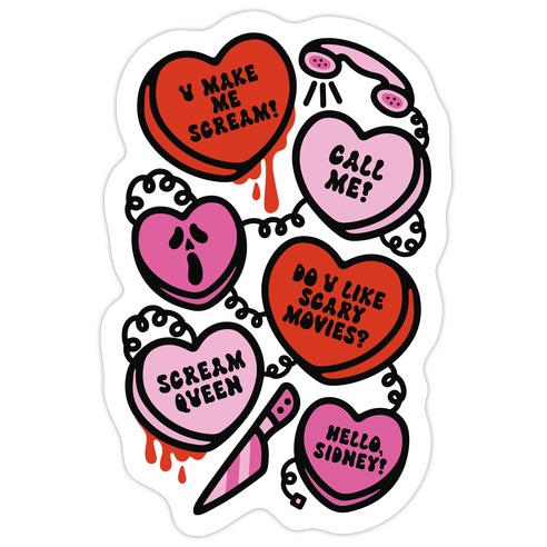 Scream Queen Candy Hearts Parody Die Cut Sticker
