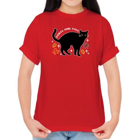 Feral Girl Fall Black Cat T-Shirts | LookHUMAN