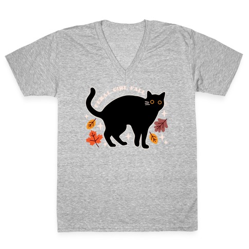Feral Girl Fall Black Cat V-Neck Tee Shirt