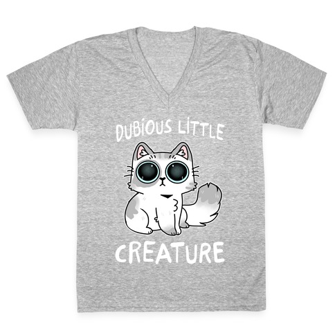 Dubious Little Creature Cat V-Neck Tee Shirt