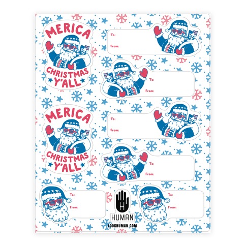 Merica Christmas Gift Tag  Stickers and Decal Sheet