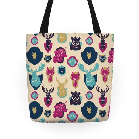 Fantasy and Woodland Faux Taxidermy Animals Pattern Tote