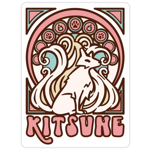 Art Nouveau Kitsune Die Cut Sticker