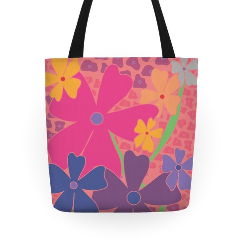 Pink Happy Flowers Pattern Totes | LookHUMAN