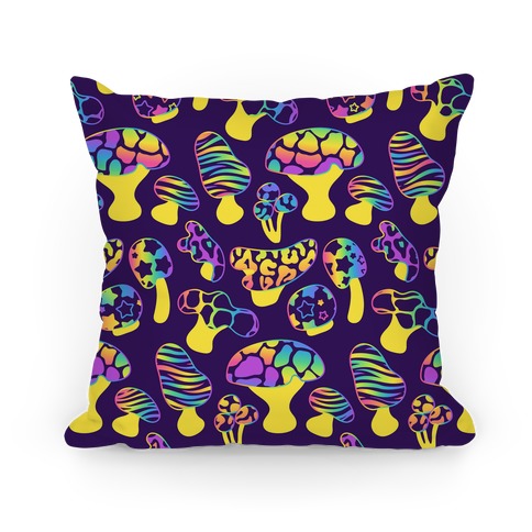 Psychedelic 90s Rainbow Animal Print Mushrooms Pillow