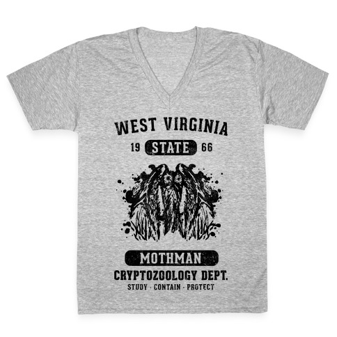 West Virginia Mothman Cryptozoology V-Neck Tee Shirt