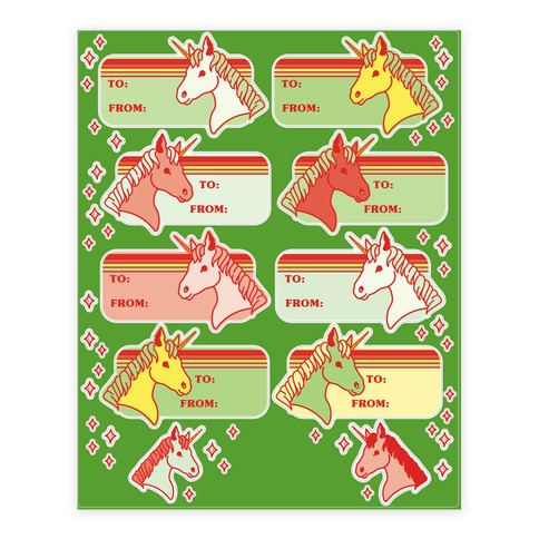 unicorn christmas gift tag sticker and decal sheets