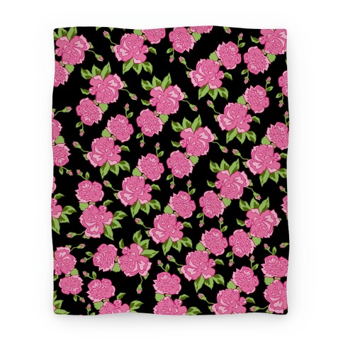 Black and Pink Floral Pattern Blanket