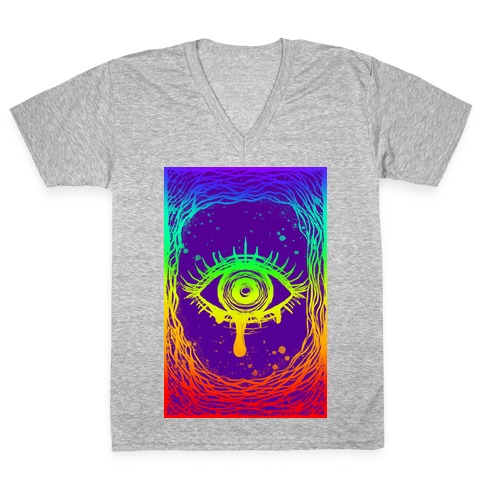 Trippy Eye Rainbow Purple V-Neck Tee Shirt