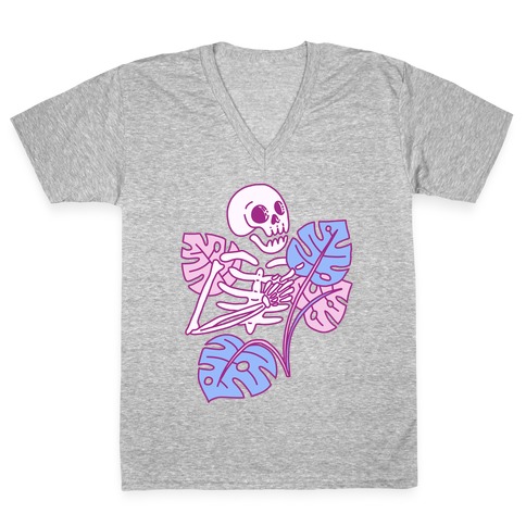 Monstera Skeleton V-Neck Tee Shirt