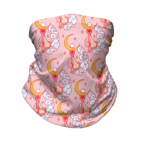 Ace of Wands Crescent Wand Pattern Pink Neck Gaiter