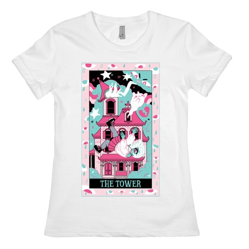 Creepy Cute Tarots: The Tower Haunted House Womens T-Shirt
