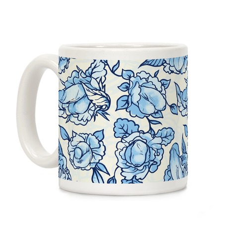 Floral Penis Pattern Blue Coffee Mug
