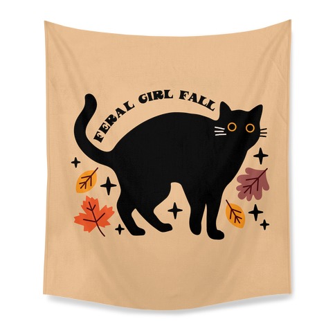 Feral Girl Fall Black Cat Tapestry