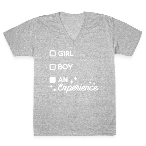 Girl, Boy, An Experience Checklist V-Neck Tee Shirt