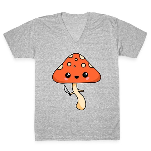 Mushroom With Knife V-Neck Tee Shirt