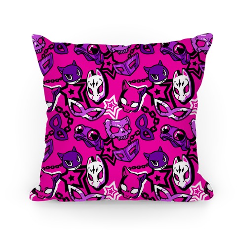 Persona Masks Pattern (Pink) Pillow