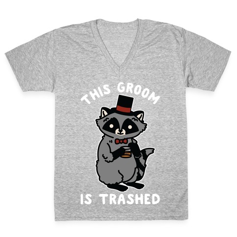 This Groom is Trashed Raccoon Bachelor Party V-Neck Tee Shirt