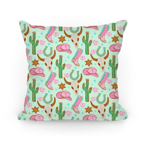 Pink Western Cowboy Pattern Pillow