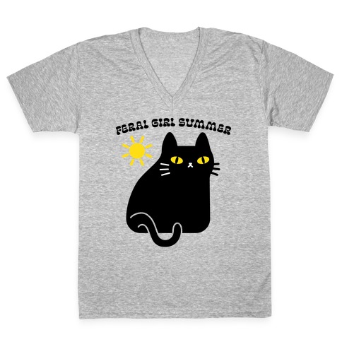 Feral Girl Summer Cat V-Neck Tee Shirt