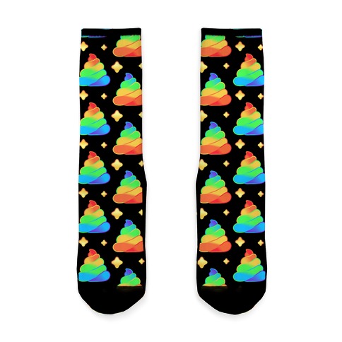 Rainbow Poop Pattern (Black Background) Sock
